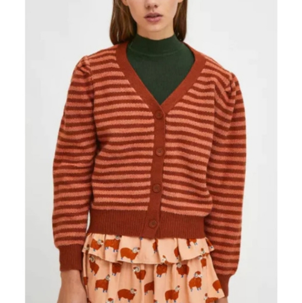 MODCLOTH Compania Fantastica Puff Sleeve Striped Cardigan Sweater